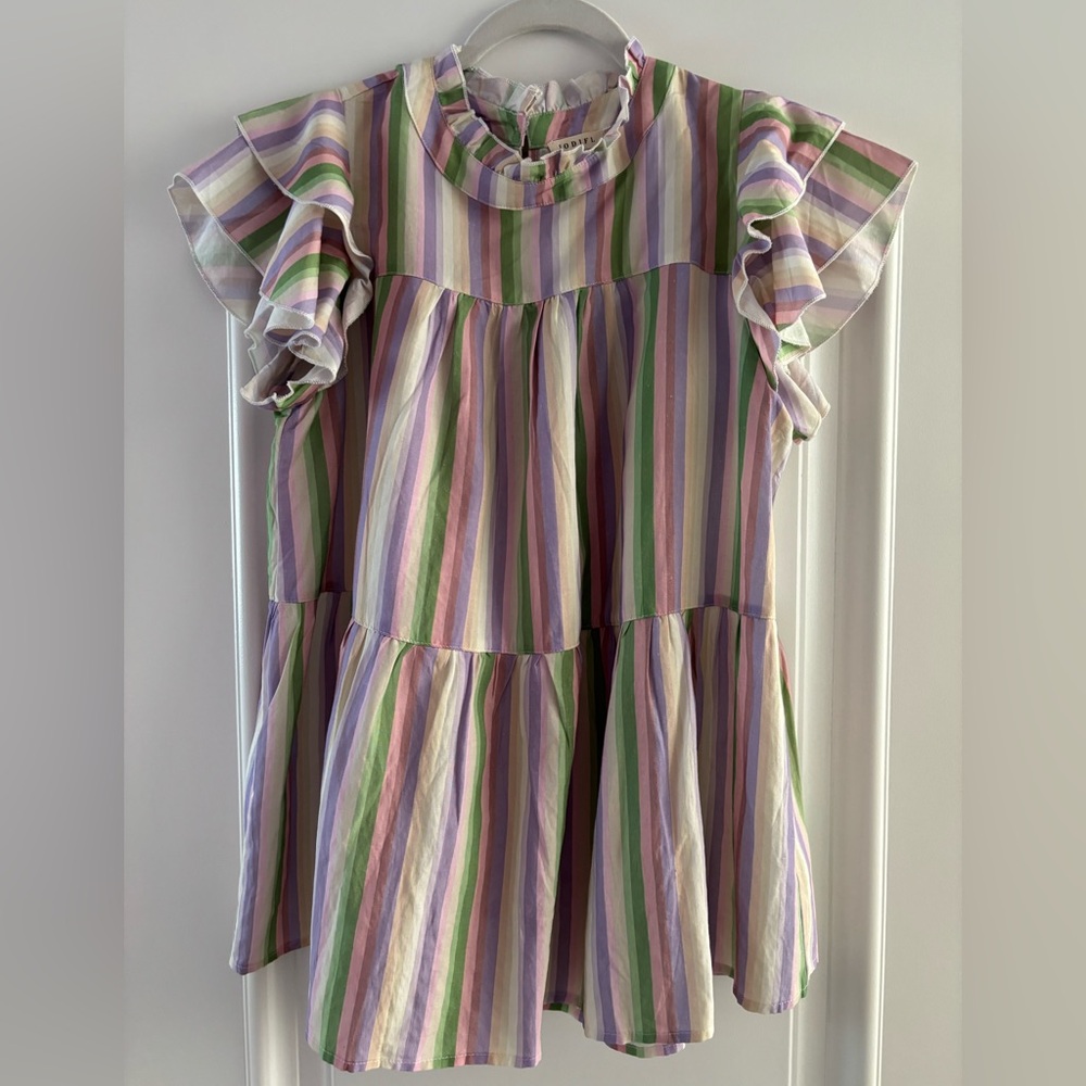 Ruffle Sleeve Tiered Striped Top